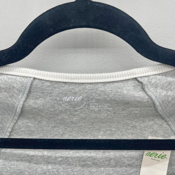 Aerie Henley Body Suit Womens Large Heather Gray Long Sleeve 1/4 Button - Picture 6 of 8